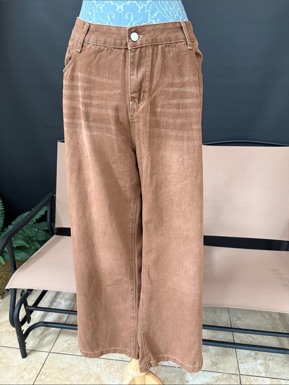 Wide-Leg Flare Jeans in Warm Brown